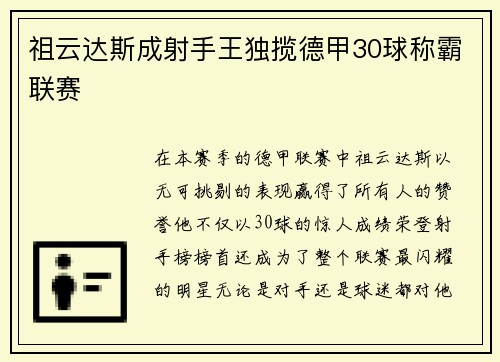 祖云达斯成射手王独揽德甲30球称霸联赛
